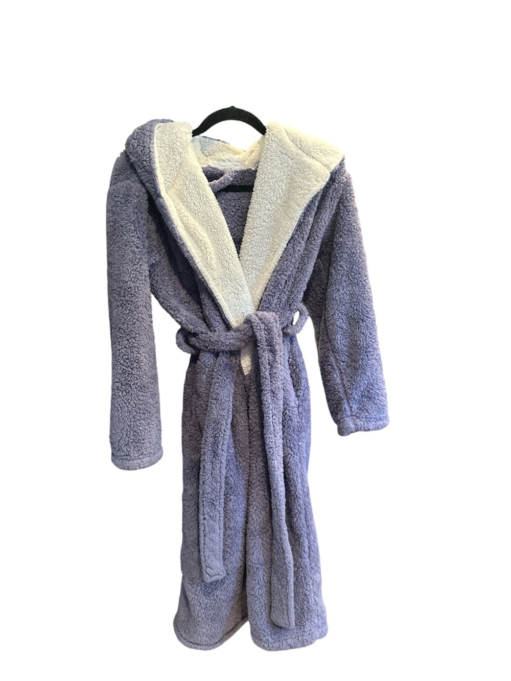 Cozy Plush Hooded Bathrobe in Lavender with Cream Lining size Small